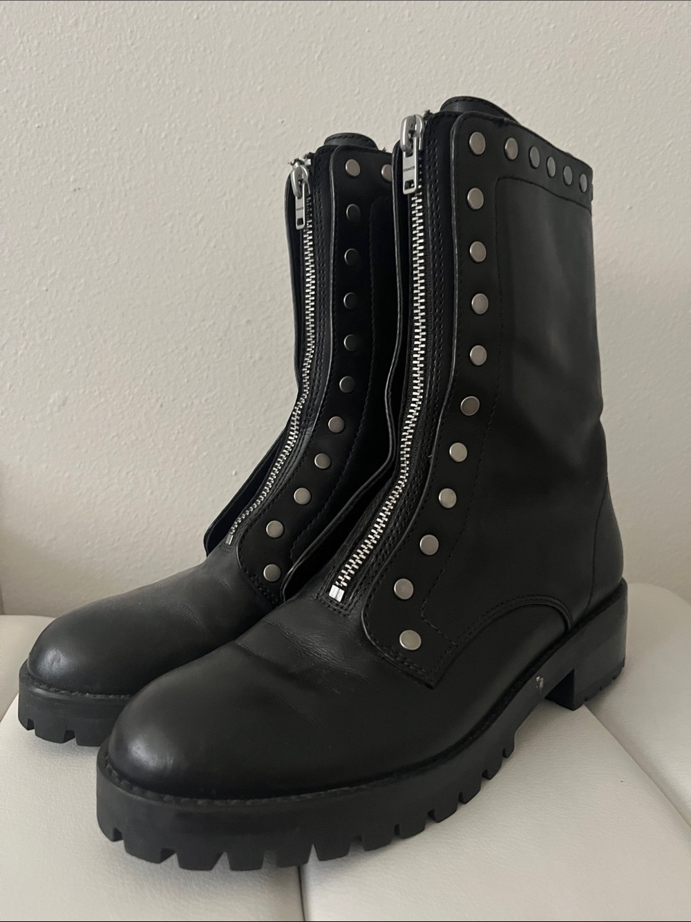 Coach Black Studded Leather Combat Boots